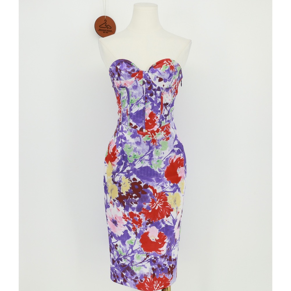 Lavish Alice Purple Floral Corset Dress Strapless Size 2 Garden Party Romantic